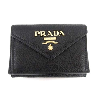 プラダ(PRADA)のプラダ 三つ折り財布 小銭入れ サフィアーノ 黒 ゴールド 1MH021(財布)