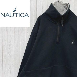 ノーティカ(NAUTICA)のノーティカ　ハーフジップ　スウェット　トレーナー　刺繍ロゴ　黒　マフポケット　M(スウェット)