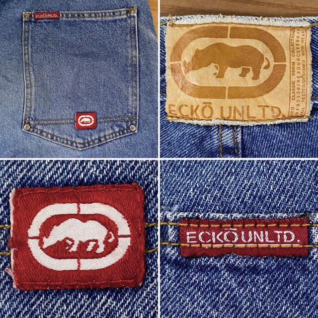 ECKO UNLTD エコー バギー ワイドデニムパンツ センターロゴ W32