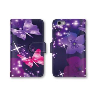 パープル 蝶々 iPhoneケース 手帳型 スマホカバー スマホケース(iPhoneケース)