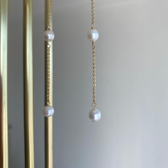 あこや真珠　3連イヤリング　クリップ式　ゴールド ハンドメイドのアクセサリー(イヤリング)の商品写真