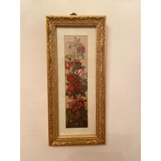 学芸員推奨　　輸入絵画　薔薇にゴールド額　Made in USA(置物)