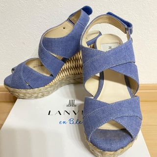 ランバンオンブルー(LANVIN en Bleu)の【値下げ中】ランバンオンブルー　ウェッジ　サンダル　デニム　(サンダル)