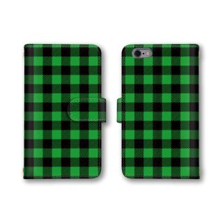 グリーン チェック柄 iPhoneケース 手帳型 スマホカバー スマホケース(iPhoneケース)