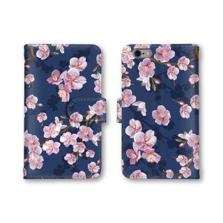 ネイビー 花柄 スマホケース 手帳型 スマホカバー ほぼ全機種対応(モバイルケース/カバー)