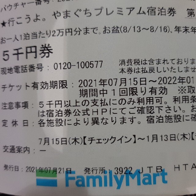 行こうよ山口　プレミアム宿泊券　60,000円分 チケットの優待券/割引券(宿泊券)の商品写真