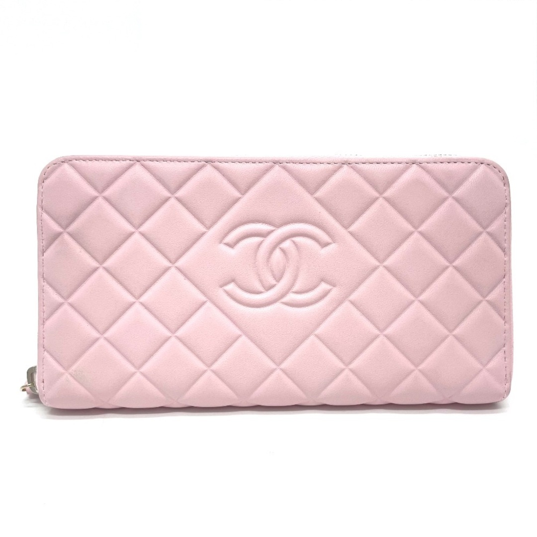 シャネル CHANEL マトラッセ CC ココマーク ラウンドファスナー 長財布 カーフレザー ピンク 美品