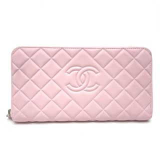 シャネル(CHANEL)のシャネル CHANEL マトラッセ CC ココマーク ラウンドファスナー 長財布 カーフレザー ピンク 美品(財布)