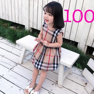 キッズ ワンピース 100 チェック りぼん 子供服 韓国 大人気(ワンピース)