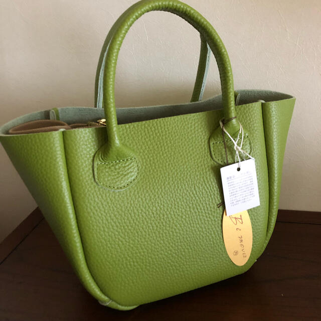 新品 日本製 本革 手提げバッグ ハンドバッグ グリーン