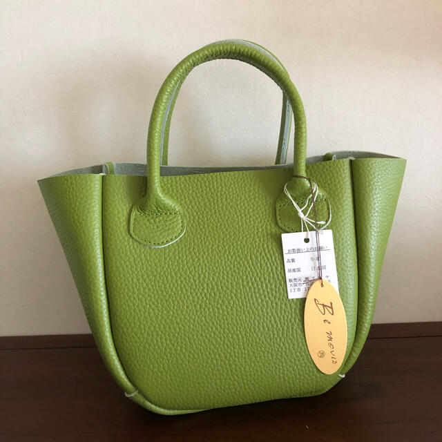 新品 日本製 本革 手提げバッグ ハンドバッグ グリーン