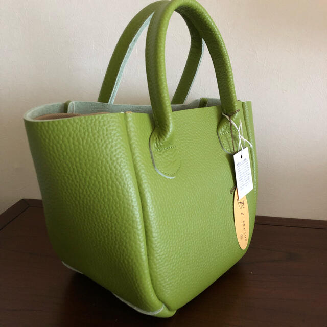 新品 日本製 本革 手提げバッグ ハンドバッグ グリーン