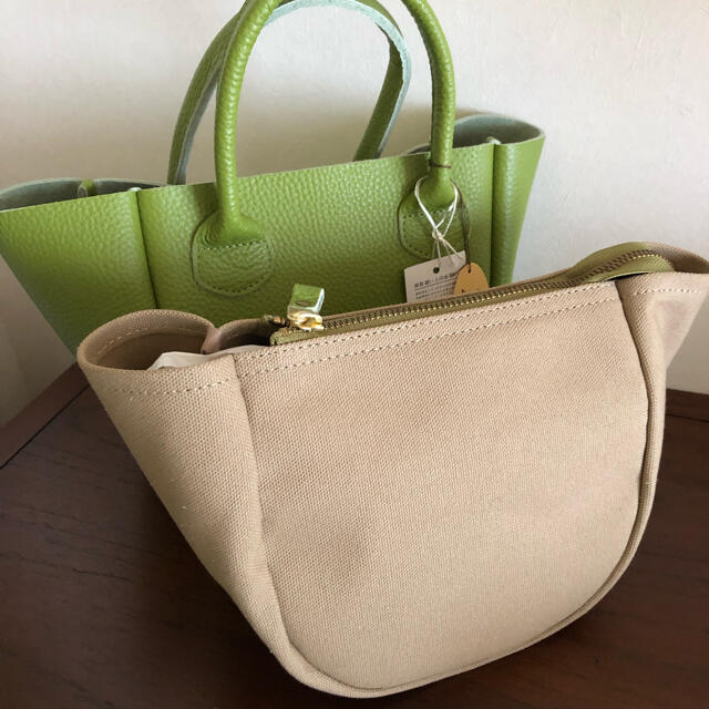 新品 日本製 本革 手提げバッグ ハンドバッグ グリーン