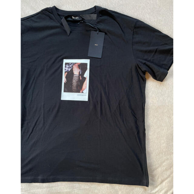 黒L新品 N°21 メンズ フォトプリント ロゴ Tシャツ レギュラー ヌメロ