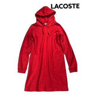 ラコステ(LACOSTE)のLACOSTE ラコステ パーカー スウェット チュニック ワンピース 赤レッド(ひざ丈ワンピース)