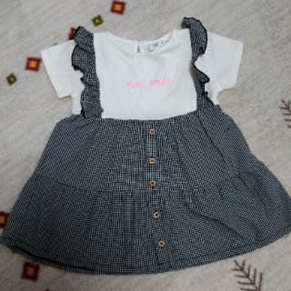 ザラキッズ(ZARA KIDS)のザラ　ワンピース　80 モノトーン　女の子　フリル　ギンガムチェック(ワンピース)