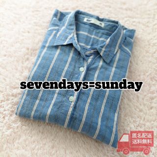 セブンデイズサンデイ(SEVENDAYS=SUNDAY)のSEVENDAYS=SUNDAY　長袖シャツ　ストライプ　ブルー系　Mサイズ(シャツ/ブラウス(長袖/七分))