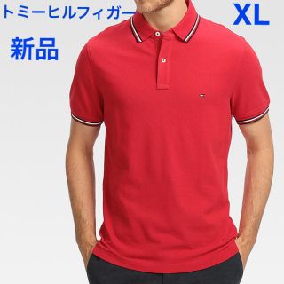 トミーヒルフィガー(TOMMY HILFIGER)のトミーヒルフィガー  メンズ　スリムフィット　ポロシャツ  赤　レッド　新品XL(ポロシャツ)