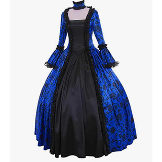 中世貴族風ドレス  コスプレ ブルー&ブラック(衣装)