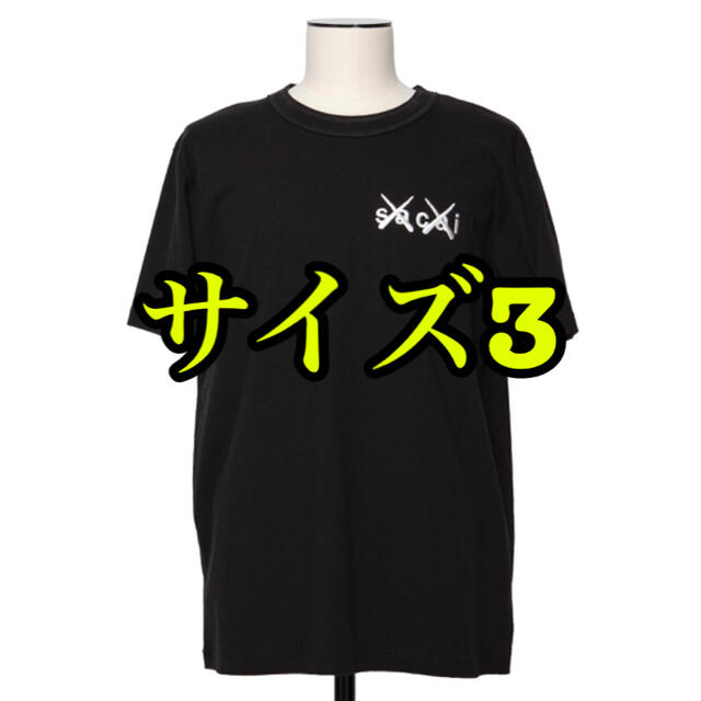 BLACKサイズsacai x KAWS Embroidery T-Shirt 黒 サイズ3