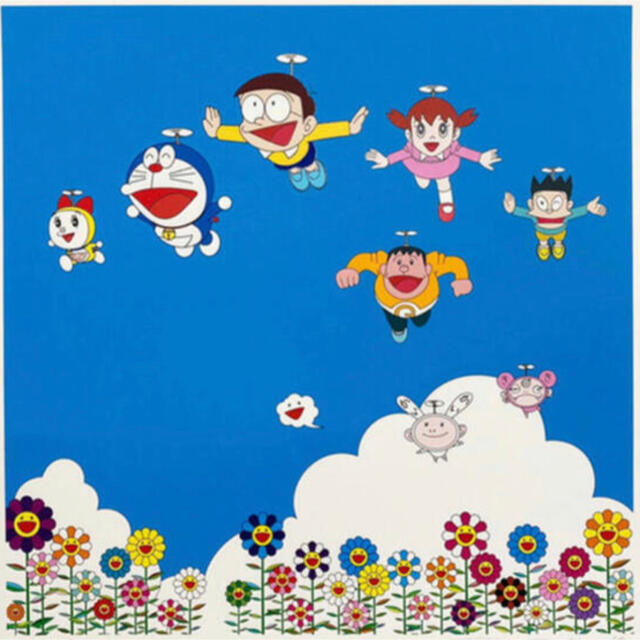 村上隆版画 ぼくと弟とドラえもんとの夏休み、青空の下、楽しいね2枚セット