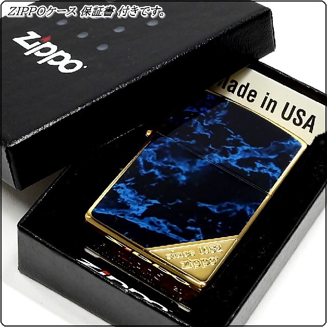 ZIPPO(ジッポー)の新品◇ZIPPO◇ゴールド ロゴ◇大理石 ブルー＆ブラック◇両面◇ジッポ メンズのファッション小物(タバコグッズ)の商品写真