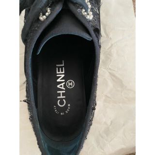 CHANEL ツイード レースアップシューズ ココマーク パール