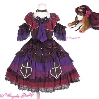 アンジェリックプリティー(Angelic Pretty)のドレス princess dress ヴェール ベール ドレス ボルドー 紫 赤(ひざ丈ワンピース)