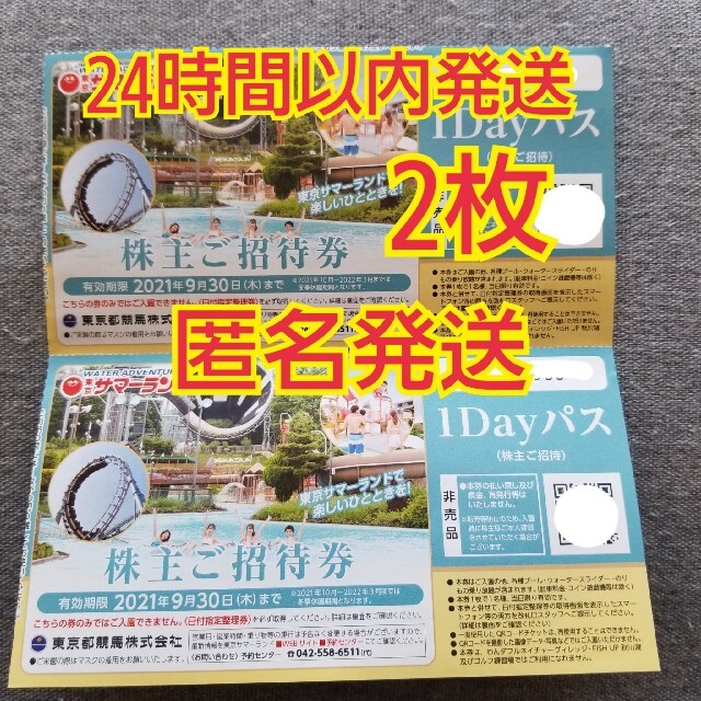 大幅値下げ中！最終価格！匿名配送！？東京サマーランド 株主優待 ワンデーパス2枚