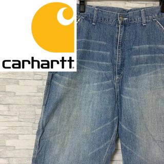 カーハート(carhartt)の【人気】カーハート　ショートデニム ワイドパンツ　革ラベル デニムブルー(デニム/ジーンズ)