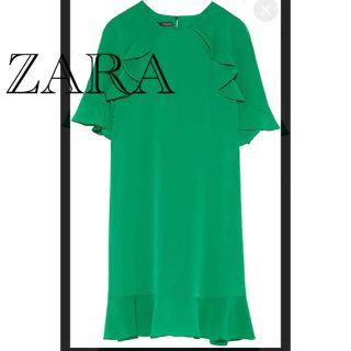 ザラ(ZARA)の完売ZARAグリーンワンピース⭐︎フリルミニ(ミニワンピース)