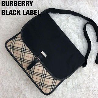 バーバリー(BURBERRY)の美品✨バーバリーブラック ショルダーバッグ ノバチェック キャンバス×ナイロン(ショルダーバッグ)