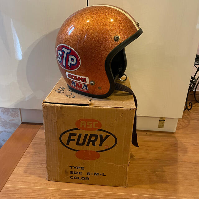 FURY400 ヴィンテージヘルメット　オレンジゴールド自動車/バイク