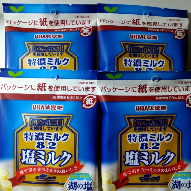 UHA味覚糖(ユーハミカクトウ)の特濃ミルク8.2 塩ミルク飴　4袋セット 食品/飲料/酒の食品(菓子/デザート)の商品写真