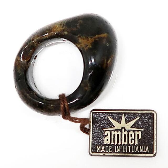 未使用 amber アンバー 琥珀 くり抜き リング レディースのアクセサリー(リング(指輪))の商品写真