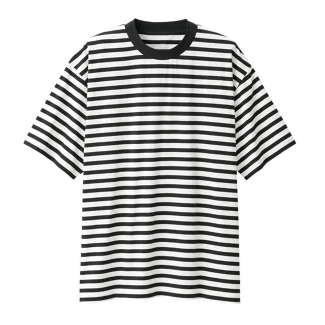 MUJI (無印良品)(ムジルシリョウヒン)のMUJI LABO 綿ドロップショルダーボーダーＴシャツ S-M オフ白ボーダー メンズのトップス(Tシャツ/カットソー(半袖/袖なし))の商品写真