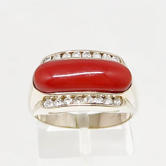 【爆買い！】 リング ダイヤ 珊瑚 14K 16.5号　赤サンゴ 指輪 ダイヤモンド リング(指輪)