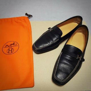 エルメス(Hermes)のエルメス　モカシン　ローファー　37 　黒(スリッポン/モカシン)