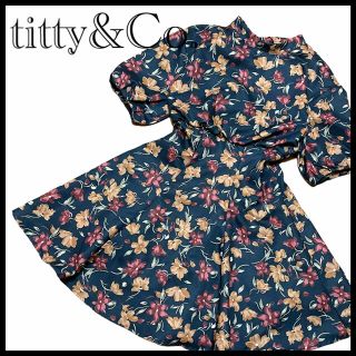 ティティアンドコー(titty&co)の【美品】titty&Co. ティティアンドコー ワンピース 花柄 総柄 ネイビー(ひざ丈ワンピース)