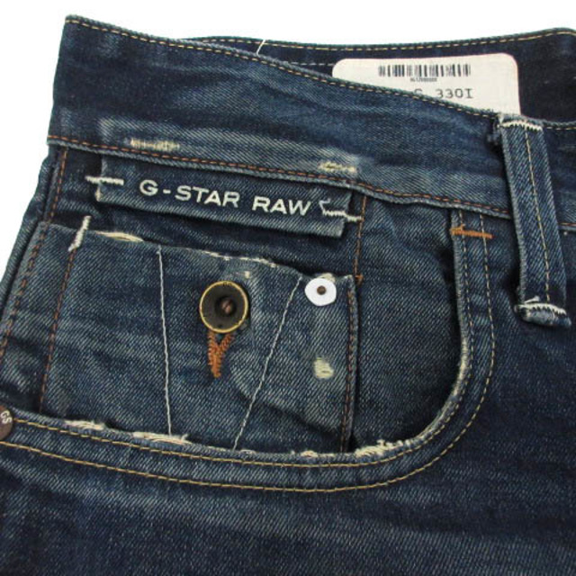 G-STAR RAW(ジースター)のジースターロウ デニム ジーンズ ボタンフライ ダメージ加工 L インディゴ メンズのパンツ(デニム/ジーンズ)の商品写真