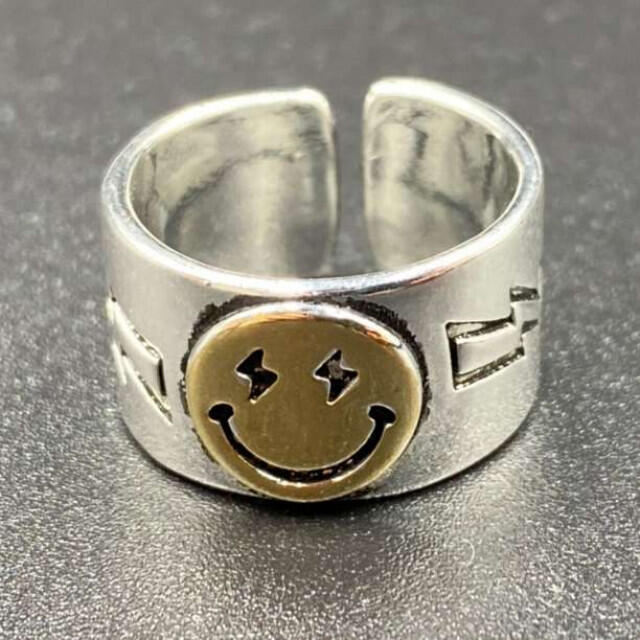 カレッジリング スマイル ニコちゃん リング 指輪 シルバー925 5A F メンズのアクセサリー(リング(指輪))の商品写真