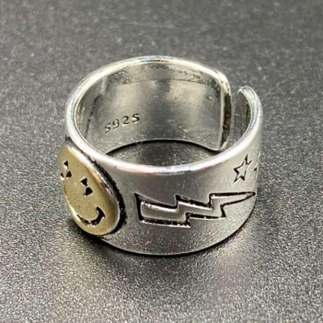 カレッジリング スマイル ニコちゃん リング 指輪 シルバー925 5A F メンズのアクセサリー(リング(指輪))の商品写真