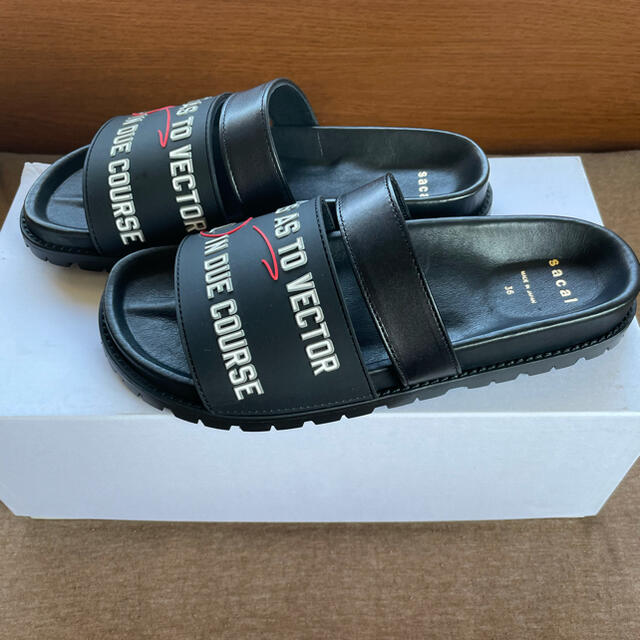 黒36新品 sacai サカイ レディース ロゴ フラット サンダル 23 高速
