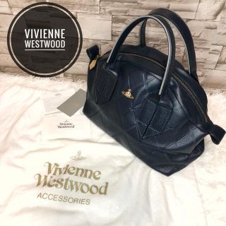 ヴィヴィアンウエストウッド(Vivienne Westwood)の新品同様 ヴィヴィアン オーブ 型押し ハンドバッグ レザー ネイビー 保存袋付(ハンドバッグ)