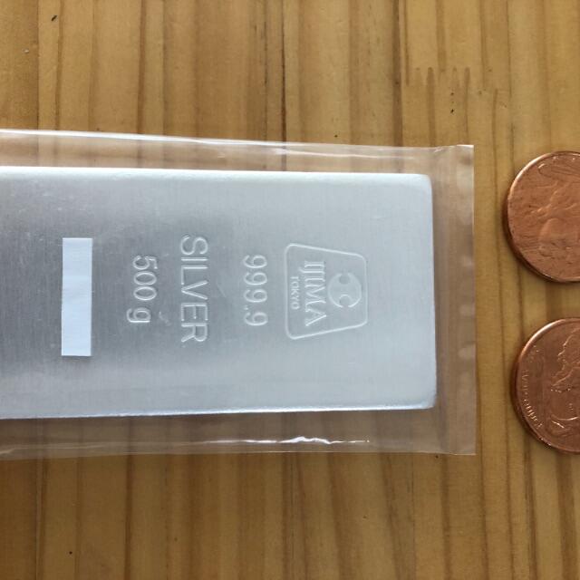 井嶋金属工業　銀インゴット500ｇ　純銅コイン1オンス2枚オマケ