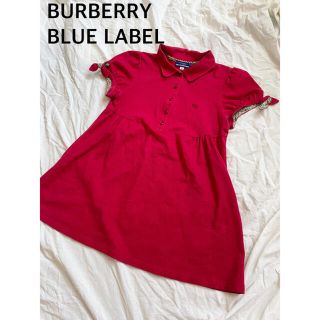 バーバリーブルーレーベル(BURBERRY BLUE LABEL)のBurberry ポロシャツ　Aライン　サイドリボン　ノバチェック　赤(ポロシャツ)