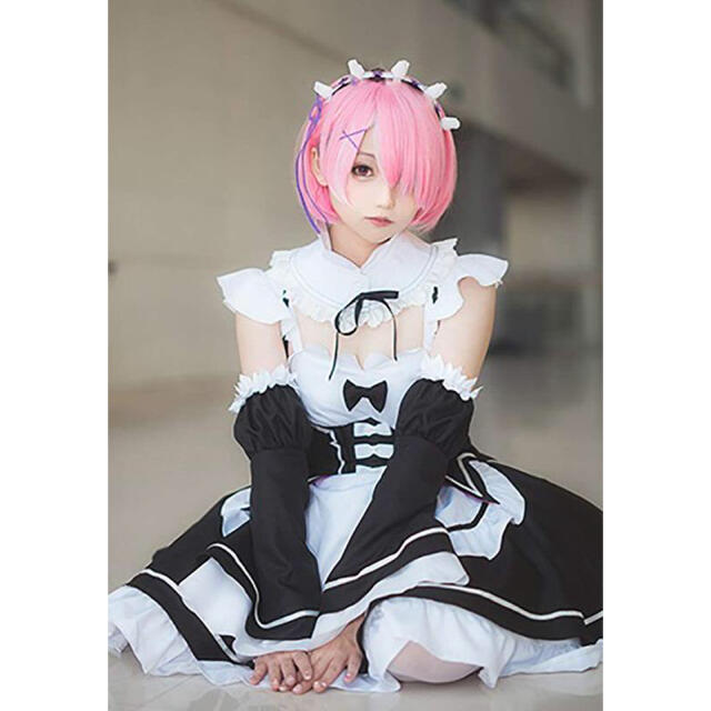 ウィッグ付きRe:ゼロから始める異世界生活 リゼロ メイド服 ラム コスプレ エンタメ/ホビーのコスプレ(衣装一式)の商品写真