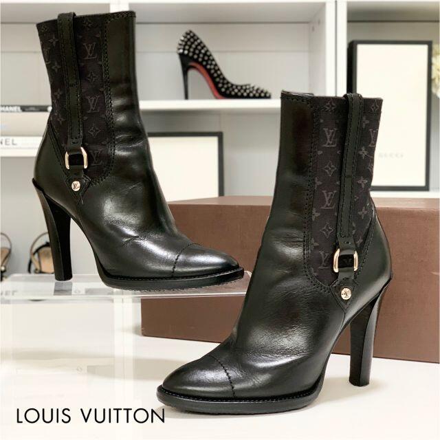 LOUIS VUITTON(ルイヴィトン)の2738 ヴィトン レザー モノグラム ショートブーツ 黒 レディースの靴/シューズ(ブーツ)の商品写真