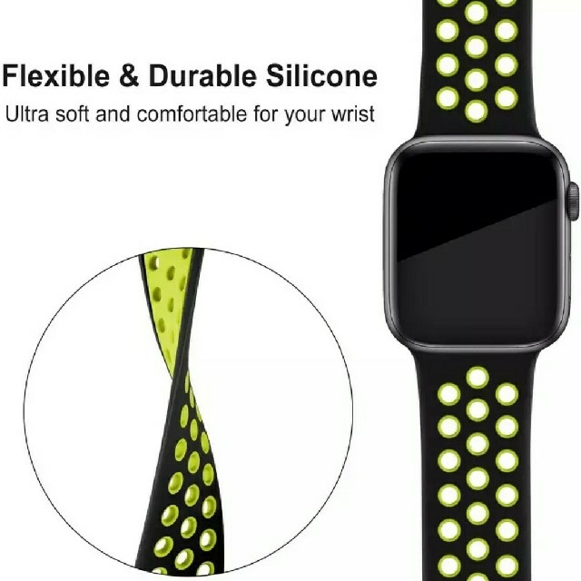 Apple Watch スポーツ バンド 42/44mm ブラック/グリーン スマホ/家電/カメラのスマホアクセサリー(その他)の商品写真