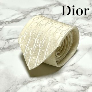 クリスチャンディオール(Christian Dior)の【美品❗️】クリスチャンディオール　トロッター柄　ホワイト　ロゴ総柄　ネクタイ(ネクタイ)